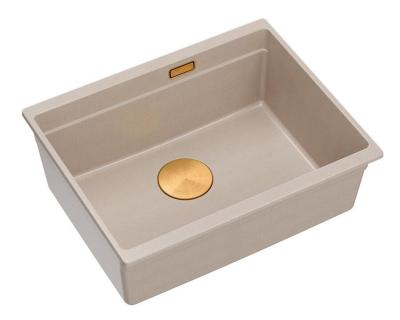 Chiuveta de granit Quadri Newport II, montare sub blat, culoare bej, 560x450mm, cu dop de cupru și capac de scurgere 1208971764