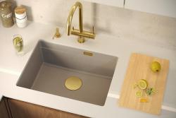 Chiuveta de granit Quadri Newport II cu montare sub blat, bej, 560x450mm, cu dop de inox și capac de evacuare 1208971766