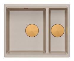 Chiuveta Quadri Newport II, bej, 1,5 bazine, granit, montare deasupra și dedesubt, 555x460mm, cu dop de cupru 1208971767