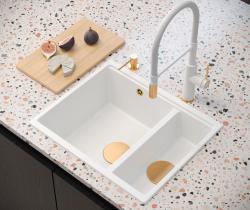 Chiuveta Quadri Newport II, bej, 1,5 bazine, granit, montare deasupra și dedesubt, 555x460mm, cu dop de cupru 1208971767