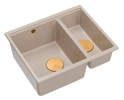 Chiuveta Quadri Newport II, bej, 1,5 bazine, granit, montare deasupra și dedesubt, 555x460mm, cu dop de cupru 1208971767