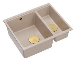 Chiuvetă Quadri Newport II bej 1,5 din granit pentru montare deasupra și dedesubt 555x460mm cu dop de aur 1208971768