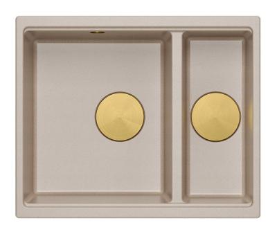 Chiuvetă Quadri Newport II bej 1,5 din granit pentru montare deasupra și dedesubt 555x460mm cu dop de aur 1208971768