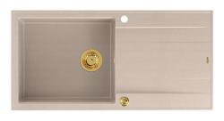 Chiuveta de suprafață Quadri Luton beige din granit cu suprafață de scurgere reversibilă 100x50cm cu dop de aur 1208971771