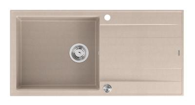 Chiuveta suspendată din granit Quadri Luton pearl beige cu suprafață de scurgere reversibilă 100x50cm cu dop din oțel inoxidabil 1208971772