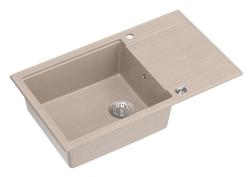 Chiuvetă mare de montaj pe blat Quadri Luton bej granit cu zonă de scurgere reversibilă 86x50cm cu dop din inox 1208971775
