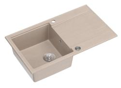 Chiuvetă de montaj din granit bej Quadri Luton cu suprafață de scurgere reversibilă 86x50cm cu dop din oțel inoxidabil 1208971779