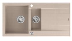 Quadri Luton bej granit montat cu 1,5 chiuveta și suprafață de scurgere reversibilă 100x50cm cu dop din inox 1208971794