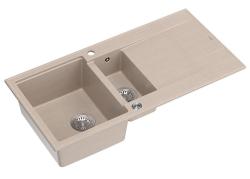 Quadri Luton bej granit montat cu 1,5 chiuveta și suprafață de scurgere reversibilă 100x50cm cu dop din inox 1208971794