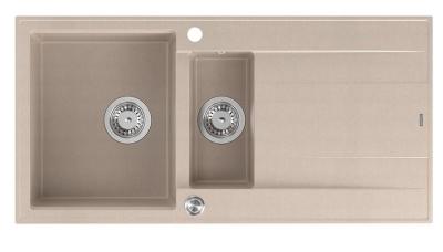 Quadri Luton perla bej granit montat, 1,5 chiuveta cu zonă de scurgere reversibilă 100x50cm cu dop din inox 1208971794