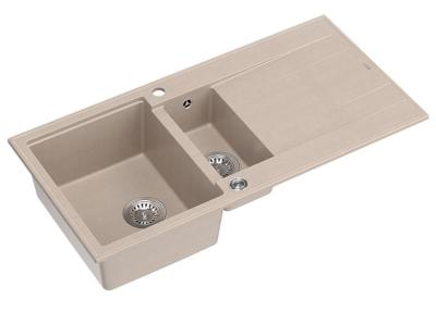 Quadri Luton perla bej granit montat, 1,5 chiuveta cu zonă de scurgere reversibilă 100x50cm cu dop din inox 1208971794