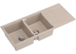 Construcție Quadri Luton cu chiuvetă dublă din granit pearl beige, cu zonă de scurgere, 116x50 cm, cu dop din oțel inoxidabil 1208971812