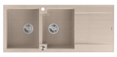 Construcție Quadri Luton cu chiuvetă dublă din granit pearl beige, cu zonă de scurgere, 116x50 cm, cu dop din oțel inoxidabil 1208971812