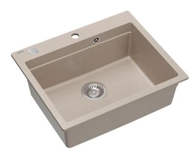 Chiuveta de granit Quadri Durham Pearl Beige cu montaj superior 595x500 cu dozator de săpun, tocător, bol suplimentar și covoraș rulant 1208971814