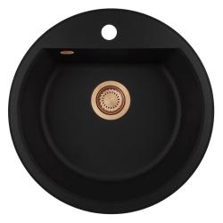 GraniteMy Bremen chiuvetă rotundă de granit de 43 cm negru montare superioară și inferioară cu gaură pentru robinet și dop de cupru 1208971837