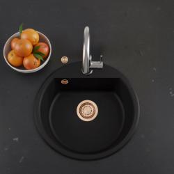 GraniteMy Bremen chiuvetă rotundă din granit 43 cm negru, montare deasupra și dedesubt, cu gaură pentru robinet și dop automat de cupru 1208971838