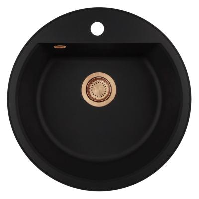 GraniteMy Bremen chiuvetă rotundă din granit 43 cm negru, montare deasupra și dedesubt, cu gaură pentru robinet și dop automat de cupru 1208971838