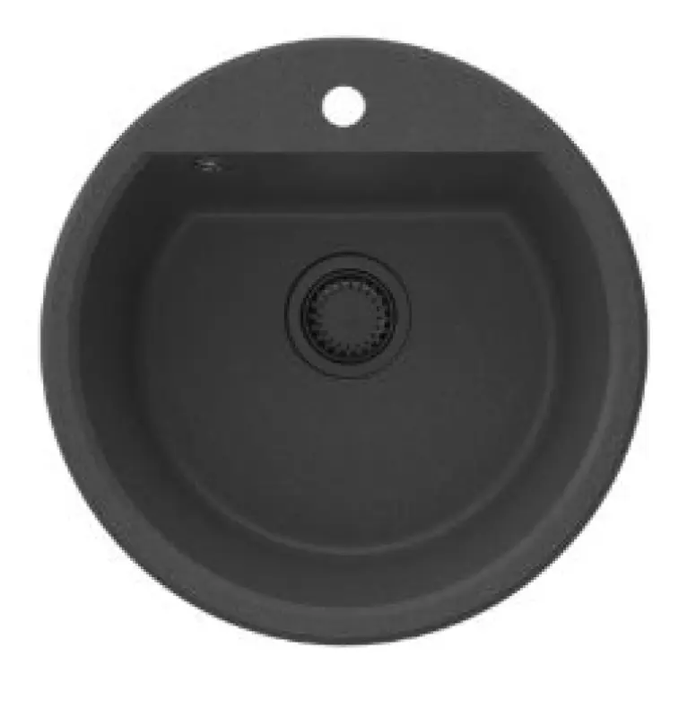 GraniteMy Bremen chiuvetă rotundă din granit de 43 cm negru, montare deasupra și dedesubt, cu orificiu pentru robinet și dop automat negru 1208971839