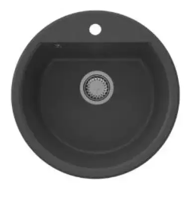GraniteMy Bremen chiuveta rotundă din granit de 43 cm, negru, montare superioară și inferioară, cu bancă de găuri pentru robinet și dop automat din inox 1208971840
