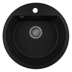 GraniteMy Bremen chiuvetă rotundă din granit de 43 cm, negru, de suprafață și submontare, cu bancă pentru robinet și dop automat de metal gun 1208971844