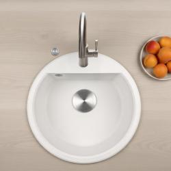 GraniteMy Bremen chiuveta rotundă din granit de 43 cm albă, montare superioară și inferioară, cu gaură pentru robinet și dop automat din oțel inoxidabil 1208971845