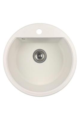 GraniteMy Bremen chiuveta rotundă din granit de 43 cm albă, montare superioară și inferioară, cu gaură pentru robinet și dop automat din oțel inoxidabil 1208971845