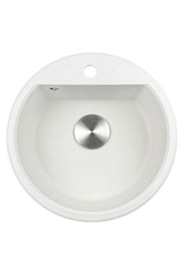 GraniteMy Bremen chiuveta rotundă din granit de 43 cm albă, montare superioară și inferioară, cu gaură pentru robinet și dop automat din oțel inoxidabil 1208971845