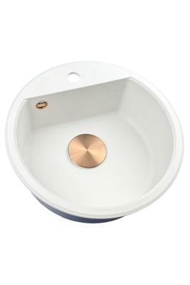 GraniteMy Bremen lavoar rotund din granit de 43 cm alb, de suprafață și de sub-sol, cu banc de găuri pentru robinet și dop automat de cupru 1208971847