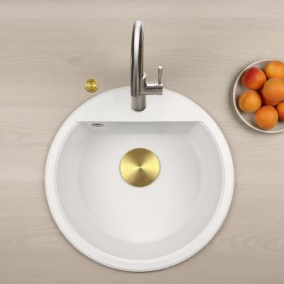 GraniteMy Bremen chiuveta rotundă din granit de 43 cm albă, montare superioară și inferioară, cu gaură pentru robinet și dop automat auriu 1208971848