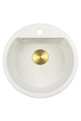GraniteMy Bremen chiuveta rotundă din granit de 43 cm albă, montare superioară și inferioară, cu gaură pentru robinet și dop automat auriu 1208971848
