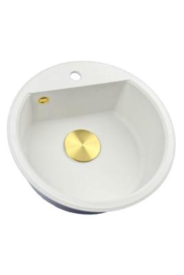 GraniteMy Bremen chiuveta rotundă din granit de 43 cm albă, montare superioară și inferioară, cu gaură pentru robinet și dop automat auriu 1208971848