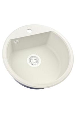 GraniteMy Bremen lavoar rotund de granit de 43 cm alb, de suprafață și sub suprafață, cu orificiu pentru robinet și dop automat alb 1208971850