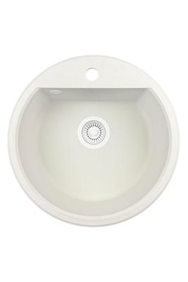GraniteMy Bremen lavoar rotund de granit de 43 cm alb, de suprafață și sub suprafață, cu orificiu pentru robinet și dop automat alb 1208971850