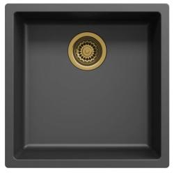 Chiuveta neagră Ausmann Fibre de 40x40cm pentru montare sub blat, suprafață sau încorporată cu dop automat auriu 1208971853