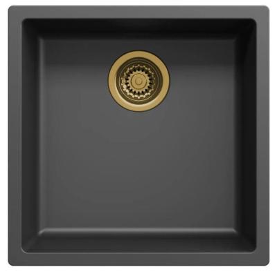 Chiuveta neagră Ausmann Fibre de 40x40cm pentru montare sub blat, suprafață sau încorporată cu dop automat auriu 1208971853