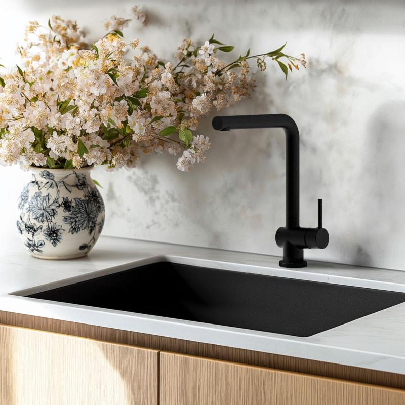 Chiuveta Ausmann Fibre neagră, de 50x40cm, pentru montare sub blat, pe blat sau la nivelul blatului, cu dop automat din oțel inoxidabil 1208971855