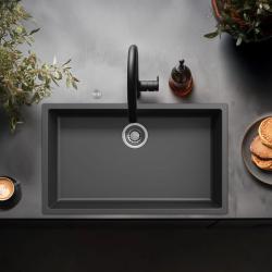 Ausmann Fibre negru chiuvetă mare 70x40cm montare sub blat, suprafață și montare la nivel cu dop automat din oțel inoxidabil 1208971861