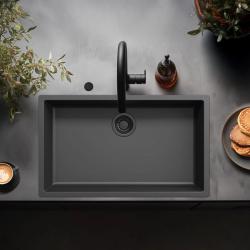 Chiuveta mare Ausmann Fibre neagră 70x40cm pentru montare sub blat, suprafață și montare la nivel cu dop automat negru 1208971862