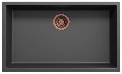 Ausmann Fibra neagră, chiuvetă mare de 70x40cm pentru montare sub blat, suprafață și la nivel cu blatul, cu dop automat de cupru 1208971863