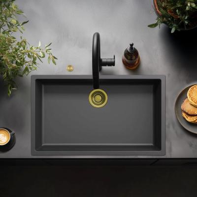 Chiuvetă mare Ausmann Fibre neagră 70x40cm pentru montare sub blat, suprapusă și la nivel, cu dop automat auriu 1208971864