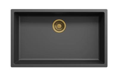Chiuvetă mare Ausmann Fibre neagră 70x40cm pentru montare sub blat, suprapusă și la nivel, cu dop automat auriu 1208971864