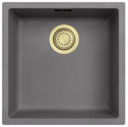 Ausmann Fibre chiuvetă de beton gri 40x40cm pentru montare sub blat, deasupra blatului și la nivel cu blatul, cu dop auriu 1208971881