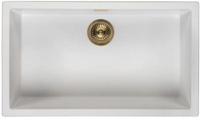 Ausmann Fibre albă chiuvetă mare 70x40cm pentru montare sub blat, suprafață și încorporată cu dop automat auriu 1208971907