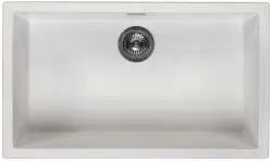Ausmann Fibre albă, chiuvetă mare de 70x40cm pentru montare sub blat, montare deasupra blatului și montare la nivel cu blatul, cu dop automat de metal închis la culoare 1208971908