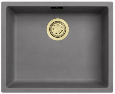 Ausmann Fibre chiuveta de beton gri, submontaj, supramontaj și montaj la nivel, cu dop automat auriu 1208971918 de 50x40cm