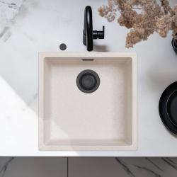 Ausmann Fibre chiuveta de nisip albă 40x40cm de montat sub blat, de suprafață și încorporată cu dop automat negru 1208971926
