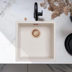 Chiuveta de nisip alb Ausmann Fibre 40x40cm pentru montare inferioară, superioară și încorporată cu dop de cupru automat 1208971927