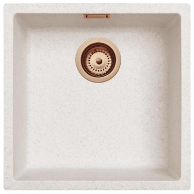 Chiuveta de nisip alb Ausmann Fibre 40x40cm pentru montare inferioară, superioară și încorporată cu dop de cupru automat 1208971927