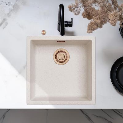 Chiuveta de nisip alb Ausmann Fibre 40x40cm pentru montare inferioară, superioară și încorporată cu dop de cupru automat 1208971927