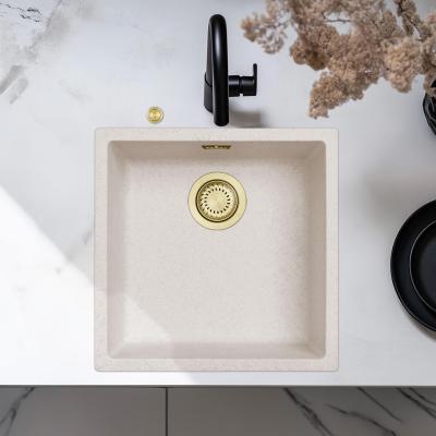 Chiuveta de nisip alb Ausmann Fibre 40x40cm pentru montaj sub blat, suprapus și încorporat cu dop auriu automat 1208971928
